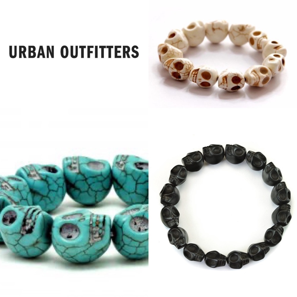 3 Carved Howlite Skull Bracelets